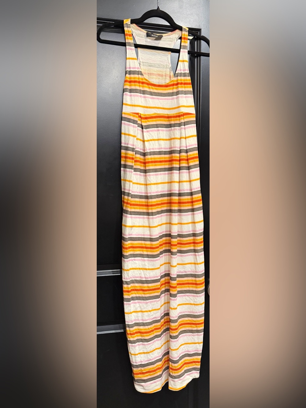 SUNO Cream Maxi Dress with Yellow, Pink & Stripes